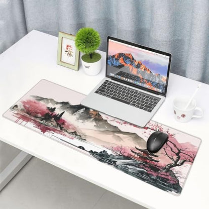 Watercolor Japanese Large Gaming Mouse Pad,Mouse Pad Gaming 31.5 x 11.8 in Mouse Mat Desk Pad,Large Desk Mat,Extended Keyboard Mousepad with Non-Slip Base and Stitched Edge for Desk Home Office - color: Watercolor Cherry Blossom