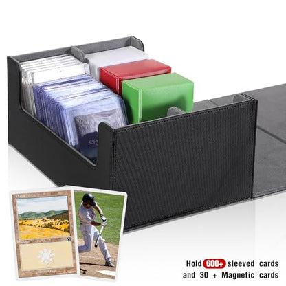 Yexiya 7 Pcs Deck Card Boxes, 1 Leather Deck Storage Case with 6 Plastic Trading Card Storage Box for Playing Mtg Tcg(Black, Gray)
