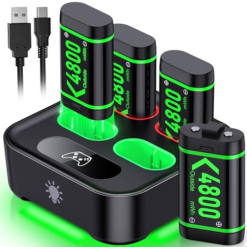 Upgraded Fast Charging Rechargeable Battery Packs with Light Control, 4 x 4800mWh Xbox Controller Batteries with Charger Dock for Xbox Series X|S, One S/X/Elite Controllers,Cases and Storage Sets - size: L-Max