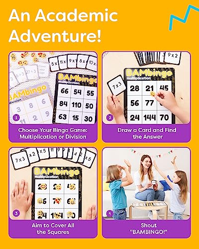 THE BAMBINO TREE Multiplication and Division Facts Bingo Game - 3rd 4th & 5th Grade Educational Math Learning for Classroom & Homeschool