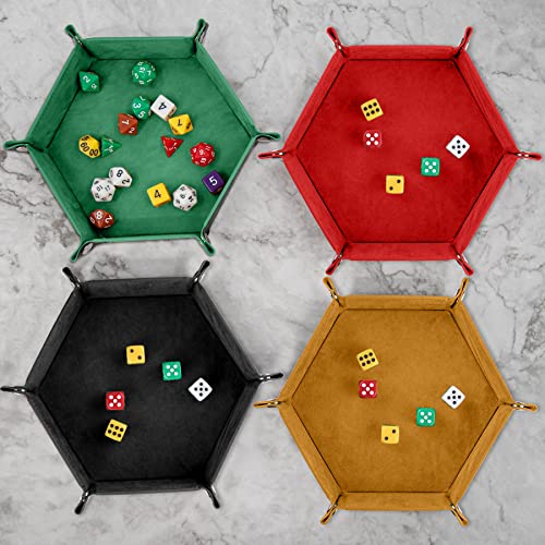 SIQUK 6 Pieces Dice Tray Hexagon Dice Rolling Holder Folding PU Leather Dice Trays for Dice Games Like RPG, DND and Other Table Games(Camel, Black, Red, Yellow, Blue, Green) - color: Camel, Black, Red, Yellow, Blue, Green