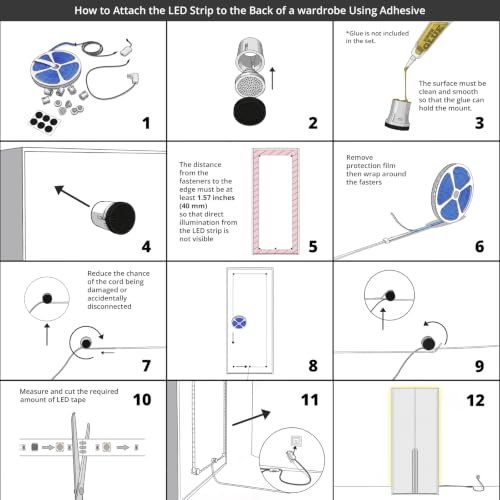 LED Backlight for Wardrobe & Closet, 26.2ft Tunable White LED Strip Lights (2700K-6500K Warm to Cool), Dimmable with App & Remote, Bias Lighting, Standoff Mount Kit (4 Mounting Options) - color: Tunable White, size: Wardrobe & Closet