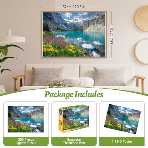 300 Piece Puzzle for Adults– Ice Lake & Wildflower Jigsaw Puzzle – Scenic Nature Puzzle for Relaxation – Great Gift for Adults, Teens & Kids – Fun & Soothing Art – 20.5 x 15 in - color: Ice Lake