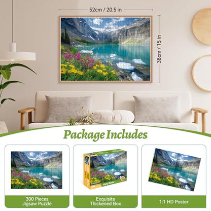 300 Piece Puzzle for Adults– Ice Lake & Wildflower Jigsaw Puzzle – Scenic Nature Puzzle for Relaxation – Great Gift for Adults, Teens & Kids – Fun & Soothing Art – 20.5 x 15 in - color: Ice Lake