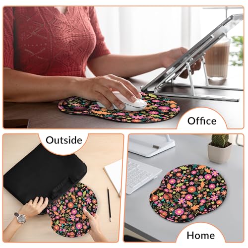 KONVINIT Ergonomic Mouse Pad with Wrist Rest, Small Mousepad with Non-Slip Rubber Base and Smooth Surface, Black Flowers Mouse Pads for Desk, Office Desk Accessories - color: Black Flowers