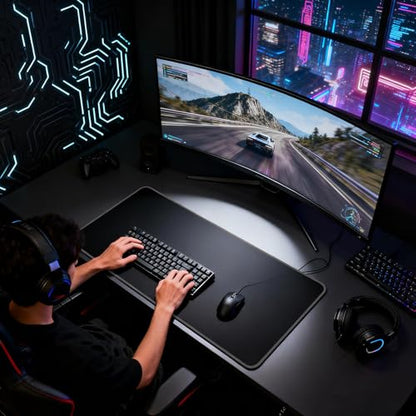 JIALONG Large Gaming Mouse Pad, Extended Mousepad with Grey Stitched Edges, XXL Desk Mat, Big Computer Keyboard Mat for Gaming and Office, 35.4 x 15.7 inches - color: Grey Stitched Edges