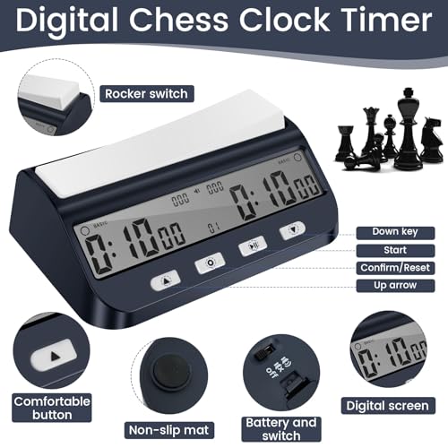 Digital Chess Clock Delay Bonus BYO YOMI and Count Up Multifunctional Portable Chess Timer with Large Button Countdown Time Addition Delay Alarm On/Off Move Counting Memory Setting