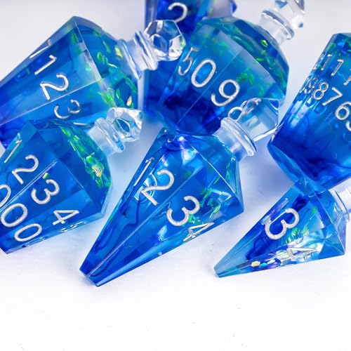 7PCS Potion DND Dice Set,Transparent Sharp Edge Dice Set D&D RPG Polyhedral Dice,for Dungeons and Dragons TTRPG Games Roleplaying Games.(Blue Silk with Scale) - color: Blue Silk With Scale