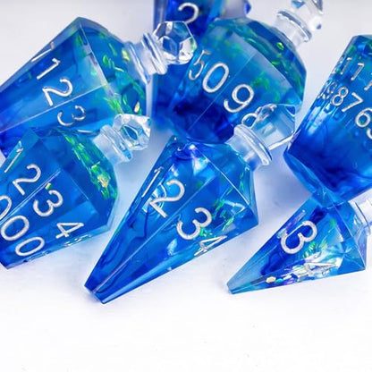 7PCS Potion DND Dice Set,Transparent Sharp Edge Dice Set D&D RPG Polyhedral Dice,for Dungeons and Dragons TTRPG Games Roleplaying Games.(Blue Silk with Scale) - color: Blue Silk With Scale