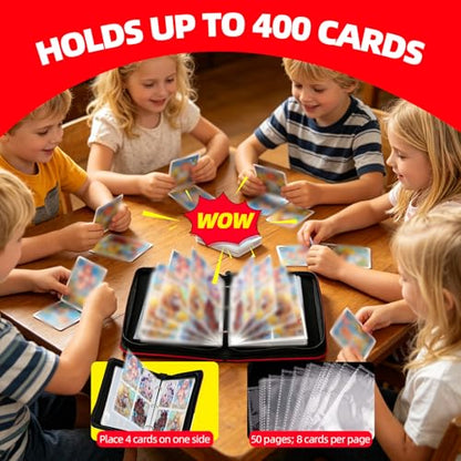 Collectible Trading Card Albums,4 Pocket Card Binder, 400 Double Sided Pocket,PU Premium Zip Trading Card Binder for TCG, MTG,Sports Cards (White& Yellow& Red) - color: White& Yellow& Red