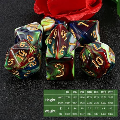 QMAY DND Dice Set - Polyhedral Dice (Blue Mix Blood red) 7 Pcs for Dungeon and Dragons D&D RPG Role Playing Games Dice with Dice Bag - color: Blue and Blood Red