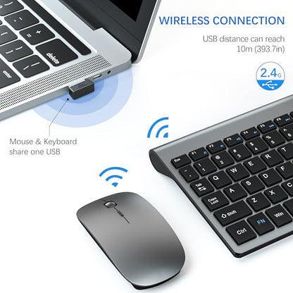 Wireless Keyboard and Mouse Ultra Slim Combo, TopMate 2.4G Silent Compact USB 2400DPI Mouse and Scissor Switch Keyboard Set with Cover, Batteries Included, for PC/Laptop/Windows/Mac - Gray Black - color: Gray Black