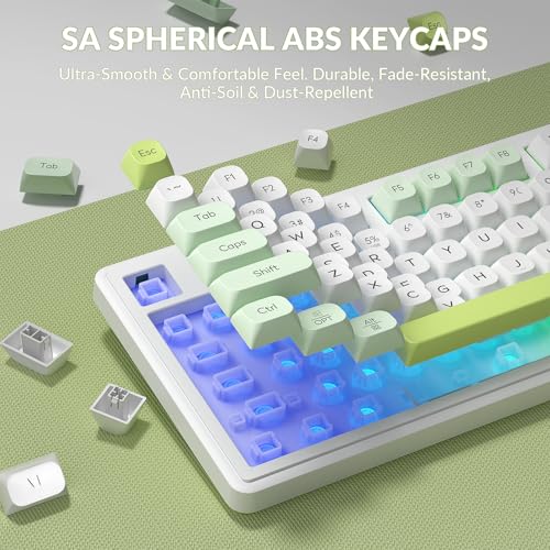L98 Wireless Gaming Keyboard Green Cute Creamy Keyboard with Number Pad, Tri-Mode BT5.0/2.4GHz/USB-C, RGB Backlit, Quiet Office Computer Keyboards for PC Mac Laptop (Green White)