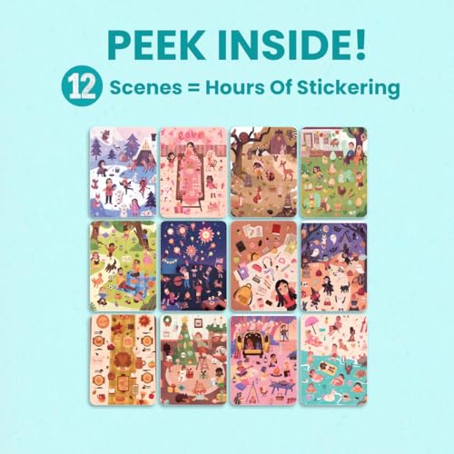 12 Months of the Year 500+ Sticker Book by Cupkin Fun Toddler Calendar Activity Coloring + Sticker Book, Road Trip Essentials, 12 Coloring Pages + Side by Side Scenes for Ages 2–8 Years - color: All Four Seasons