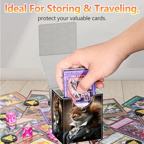 Card Deck Box, Card Storage Box Fits 100+ Single Sleeved, Large Capacity PU Leather Card Storage Box with Strong Magnet for Magic Commander TCG CCG, Squirrel - color: Squirrel