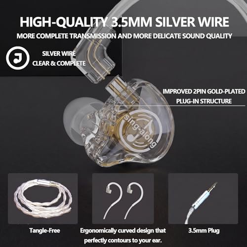 in Ear Monitor, HiFi Headphones with Dual Magnetic Dynamic Driver, Clear | Hybrid Banlance Armature with Dynamic in Ear Headphones IEM Earphones Gaming Earbuds no Mic - color: KA10-Clear no Mic