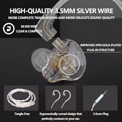 in Ear Monitor, HiFi Headphones with Dual Magnetic Dynamic Driver, Clear | Hybrid Banlance Armature with Dynamic in Ear Headphones IEM Earphones Gaming Earbuds no Mic - color: KA10-Clear no Mic