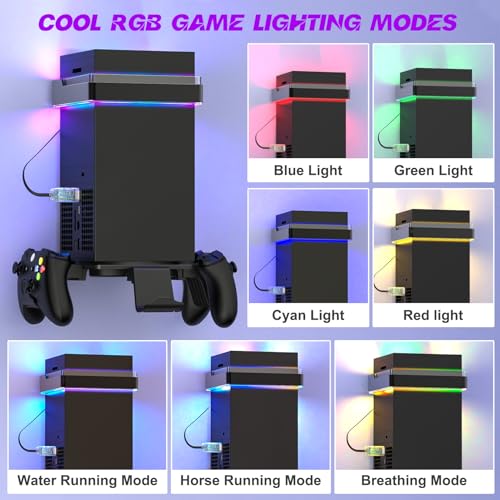 Wall Mount for Xbox Series X/S-Wall Mount Kit with 2 Controller Holder | Xbox series X/S Wall Mounted Bracket with1 Headset Stand & RGB Light, Safely Organize Your Xbox X/S Series Accessories - color: Grey