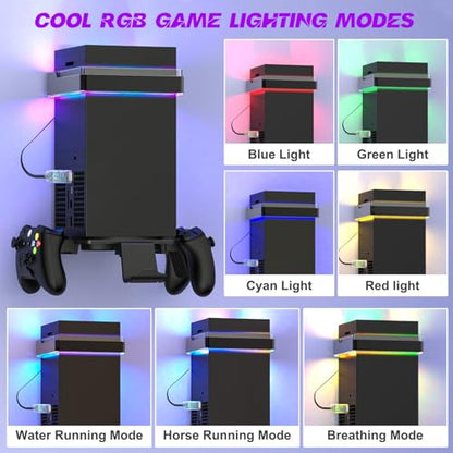 Wall Mount for Xbox Series X/S-Wall Mount Kit with 2 Controller Holder | Xbox series X/S Wall Mounted Bracket with1 Headset Stand & RGB Light, Safely Organize Your Xbox X/S Series Accessories - color: Grey