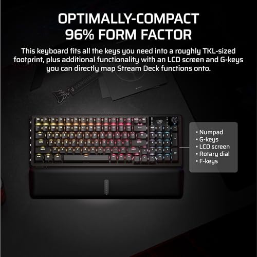 Corsair Vanguard 96 Wireless Mechanical RGB Gaming Keyboard – QWERTY US, 96% Layout, Hot-Swappable MLX Switches, 8000Hz Hyper-Polling, Stream Deck Integration, Flashtap SOCD – Black