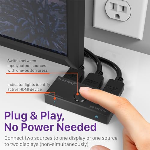 Fosmon HDMI 8K Bi-Directional Switch, Support 8K@60Hz 4K@120Hz HDR10+ HDCP 2.3 1 in 2 Out / 2 in 1 Out HDMI 2.1 Switcher, High Speed 48Gbps HDMI Splitter Compatible with PS4 PS5, Xbox, Roku, Apple TV