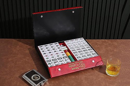 Chinese Mahjong Game Set 146 Numbered Large Tiles with Carrying Travel Case | Complete Majiang Mah Jongg Ma Jong set for family game nights parties travel and gifting with easy setup and portable storage - color: Blue Tile