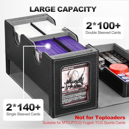 UAONO 3-in-1 MTG Commander Deck Box, Black Gray | 2 Magnetic Card Holders & 1 Dice Tray, Fits 200 Double Sleeved, Card Organizer Compatible with Magic the Gathering - color: Black&Gray