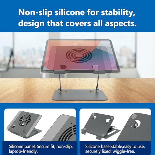 Laptop Cooling Stand with Fan and One Key Switch - Ergonomic Adjustable Height Desk Stand for All 10-16”Laptops & Tablets - size: Large