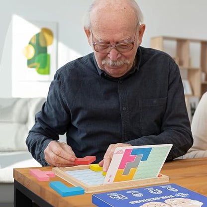 Memory Game Puzzles for Seniors, 8 Wooden Tile Matching Dementia Activities | Easy Elderly Brain Toy for Alzheimers Patients Product, Large Cognitive Mind Care Craft Gifts Pattern Blocks Board Gadgets