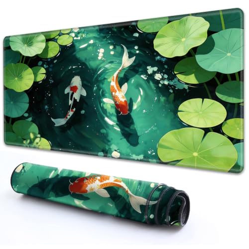for TCG MTG Commander Playmat 24 x 14 Inch Trading Card Game Mat | Thick Non Slip Rubber Playmat With HD Fade Resistant Printing for All Card Games, Koi Fish Lotus Pond - color: Koi Fish Lotus Pond, size: 24" x 14"
