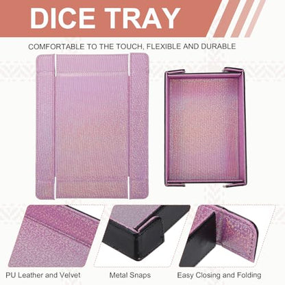 Dice Tray PU Leather Mat Magnetic Folding Dice Rolling Tray Holder Laser Gradient Rectangle Storage Box Perfect for DND Table Games & Entryway & Nightstand Organizer (Light Purple) - color: Light Purple