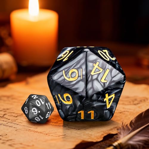 20 Sided DND Dice,D20 Giant Polyhedral Dice,55mm Titan Large Pearl Color D20 Dice,20 Sided Cube D&D Dice Set for Dungeons and Dragons, RPG, MTG Table Games(Black-Pearl Series) - color: D-20 Black