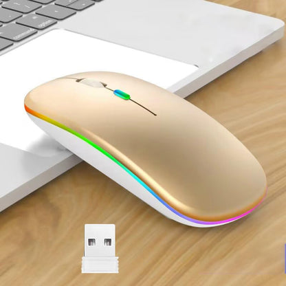Guiheng Wireless Bluetooth Mouse,LED Dual Mode Rechargeable Silent Slim Laptop Mouse,Portable(BT5.2+USB Receiver) Dual Mode Computer Mice,for Laptop,Desktop Computer,ipad Tablet,Phone,TV (Gold) - color: gold
