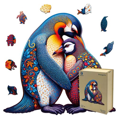 Wooden Puzzles for Adults Penguin Family Puzzle - Laser-Cut Unique Shaped Stress Relief Jigsaw Puzzle, Wall Art Home Decor Gift for Family, Christmas Thanksgiving Gifts (11.2"×10.2" 200pcs) - color: Penguin Family, size: Medium(200Pieces)