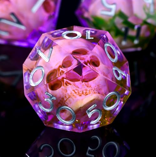 Froggod Purple Moss & Skull DND Dice Set with Gift Box for DND RPG, 7Pcs | Purple resin DND role playing dice with moss skull design and sharp edges for MTG, tabletop games and collectors - color: Purple