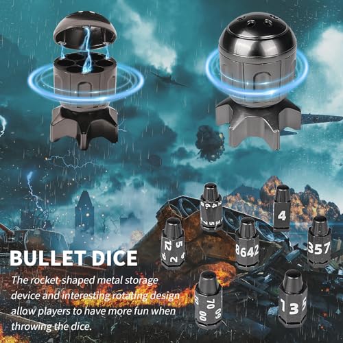 7Pcs DND Dice Set,Metal Bullet Design Polyhedral Dice for DND RPG | Unique Novelty Game Dice Accessory for Tabletop Role Playing Game Enthusiasts