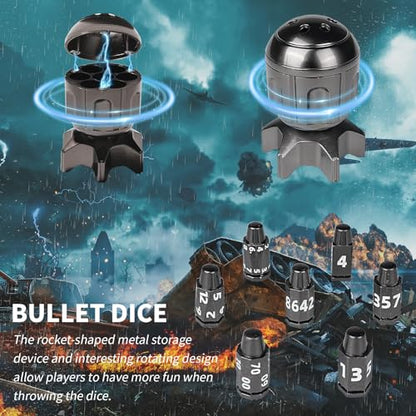 7Pcs DND Dice Set,Metal Bullet Design Polyhedral Dice for DND RPG | Unique Novelty Game Dice Accessory for Tabletop Role Playing Game Enthusiasts
