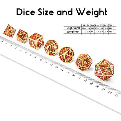 DNDND Metal Gaming Dice, 7 PCS Red Dragon Scale Metallic DND Die with Velvet Pouch for Dungeons & Dragon D&D Game (Red with Gold Edge) - color: Red With Gold Edge