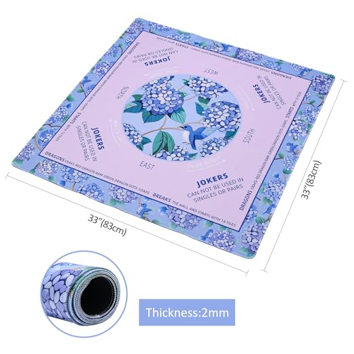 Mahjong Learning Mat (33” x 33”) with Black Carrying Bag, Anti-Slip, Mahjong Mat for Table, Board Games, Tile Games and Cards - color: Light Pink