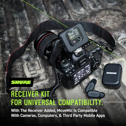 Shure MoveMic Receiver - Cold Shoe Mountable Camera Receiver for MoveMic Lavalier Microphones, Compatible with Most DSLR Cameras and Computers, for Mobile Content Creators (MV-R-Z7) | Digital receiver with USB-C and 3.5mm connectors for cameras, computers