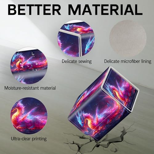 Trading Card Storage Box, Holds 100+ for MTG Cards, PU Leather with Magnetic Closure, Cosmic Rainbow Dragon in Starry Night Durable Deck Box for Magic the Gathering, Trading Card Games - color: Cosmic Rainbow Dragon in Starry Night