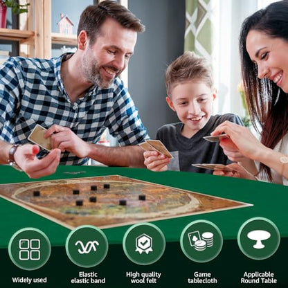 Felt Card Table Game Cover,36.2 Inch Round Tablecloth,Game Table Topper Mat Fit 36-48 Inch,Elastic Foldable Poker Table Cover Protector for Card Games, Mahjong, Board Games, Dice Games, and More