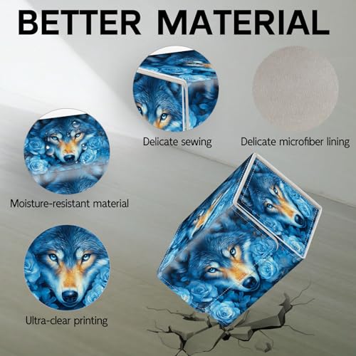 Trading Card Storage Box, Holds 100+ for MTG Cards, PU Leather with Magnetic Closure, Blue Wolf with Roses Fantasy Durable Deck Box for Magic the Gathering, Trading Card Games - color: Blue Wolf with Roses Fantasy