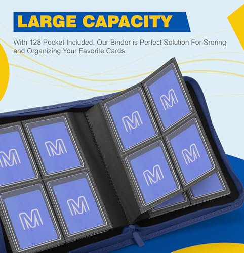 Toploader Binder,4-Pocket Side Load Trading Card Album, Holds 128 Cards | Top Loader Binder with Double-Sided Pockets for MTG, Sports Cards, Top Loader Storage（4 Dark Blue） - color: 4Dark Blue3