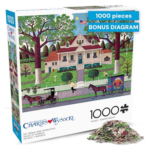 Buffalo Games Charles Wysocki - Ice Cream & Hopscotch - 1000 Piece Jigsaw Puzzle - 26.75 x 19.75 in, Bonus Poster - Adult Jigsaws - Recycled Board - 1000 Piece Puzzle for Adults