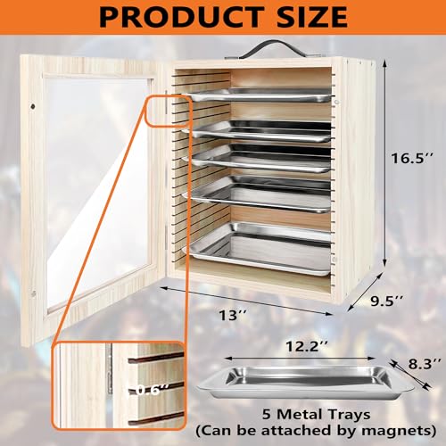 Miniature Storage Case for Collectibles Miniatures, Wooden Miniature Carrying Case with 5 Metal Trays, Miniatures Transport Case - color: Oak