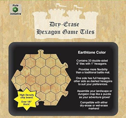 Role 4 Initiative Dry Erase Hexagon Dungeon Tiles - Pack of 33 Six Inch Tiles