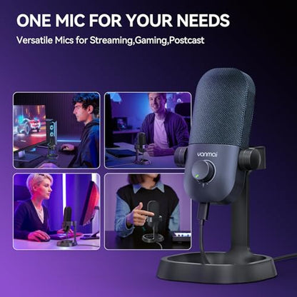 USB Microphone for PC, Plug & Play Cardioid Condenser Mic - color: Black