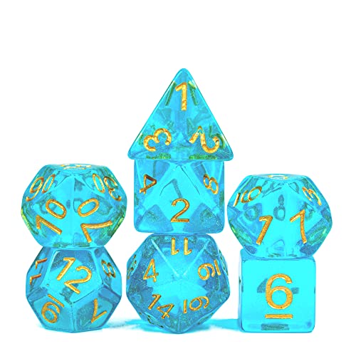 UDIXI 7PCS D&D Dice Set with Aurora Powder, Aqua Blue DND Dice Set for RPG | Nebula Dice, Resin Material, Velvet Dice Bag Packaging, for Dungeons and Dragons Role Playing Games and Tabletop Games - color: Aurora - Aqua Blue