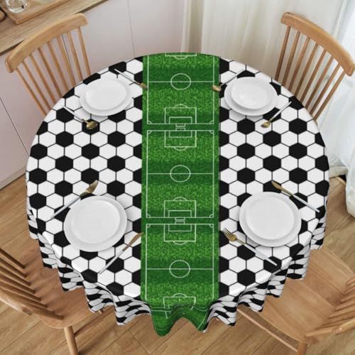 Football Table Cloths, Rustic Sports Ball Black White Soccer Football Boy Kids Birthday Party Table Cover Decor for Kitchen Dining Room Farmhouse Outdoor Home, 60" Round - color: Ball-3, size: 60" (Round)